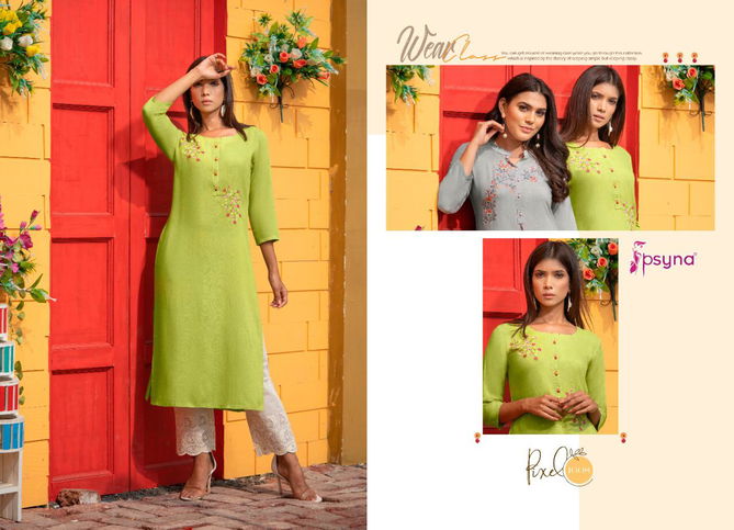 Pixcel By Psyna Straight Cut Rayon Embroidery Kurti Wholesale Price In Surat